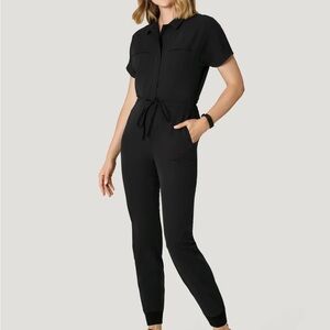 Black Short-Sleeve Jumpsuit